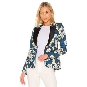 Smythe Blocked Peaked Lapel Floral Blazer Single Breasted  Jacket Blue Hawaii 4